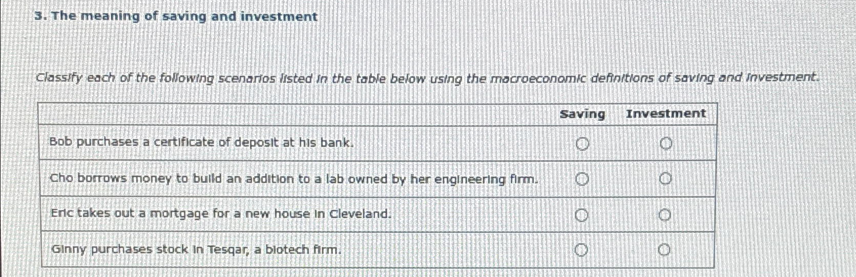 Solved The meaning of saving and investmentClassify each of | Chegg.com