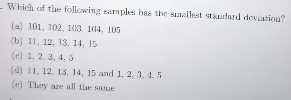 Solved Which of the following samples has the smallest | Chegg.com