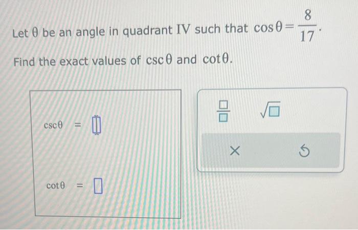 Solved Let Be An Angle In Quadrant Iv Such That Cos Chegg Com