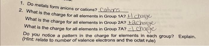 Solved 1. Do metals form anions or cations? Cations 2. What | Chegg.com