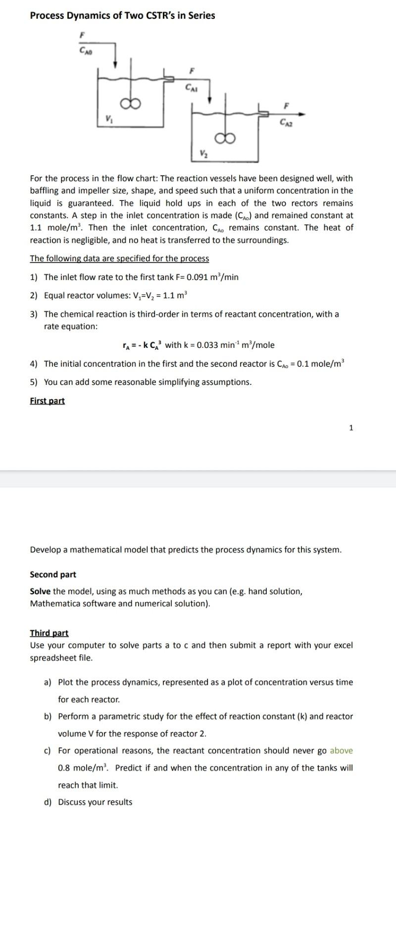 Solved Process Dynamics of Two CSTR's in Series F CAO F CAL | Chegg.com