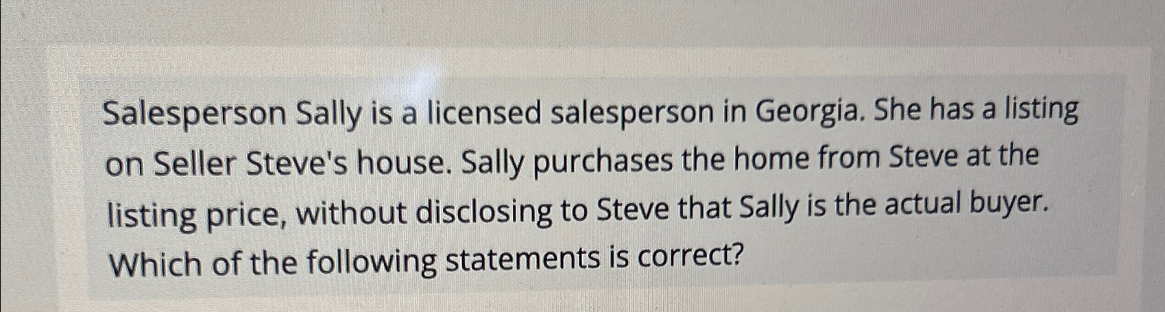 Solved Salesperson Sally is a licensed salesperson in | Chegg.com