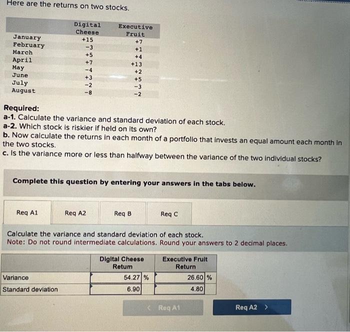 Solved Here Are The Returns On Two Stocks. Required: A-1. | Chegg.com