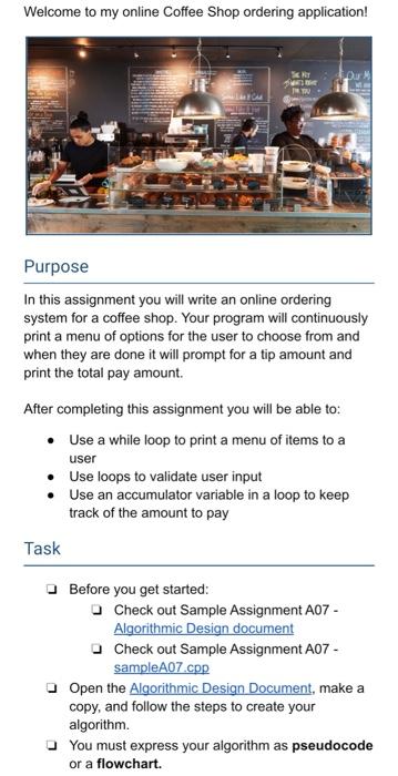 Solved Welcome to my online Coffee Shop ordering | Chegg.com