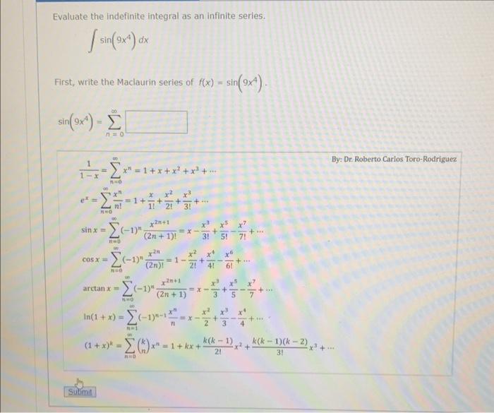 Solved Evaluate the indefinite integral as an infinite | Chegg.com