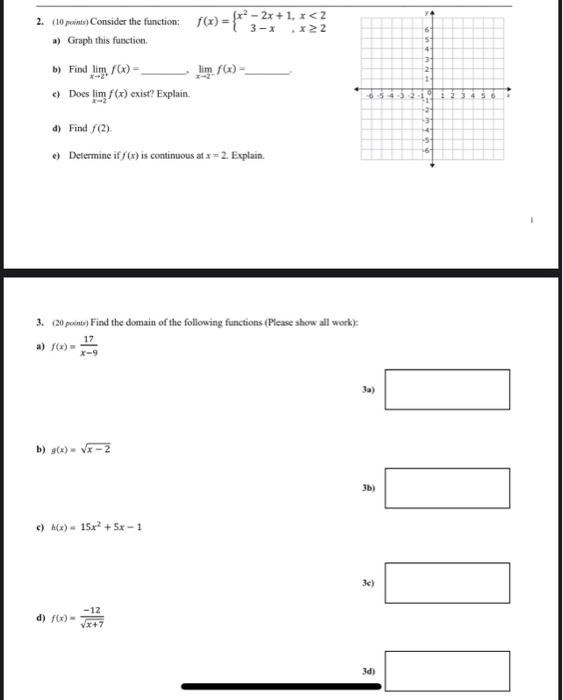 Solved 2. (10 points) Consider the function: | Chegg.com