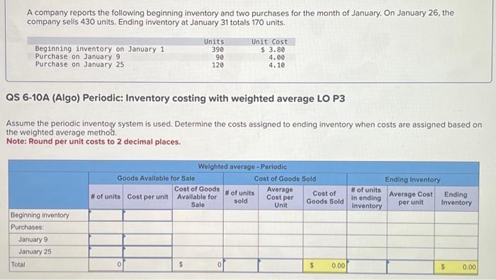 Solved A company reports the following beginning inventory | Chegg.com