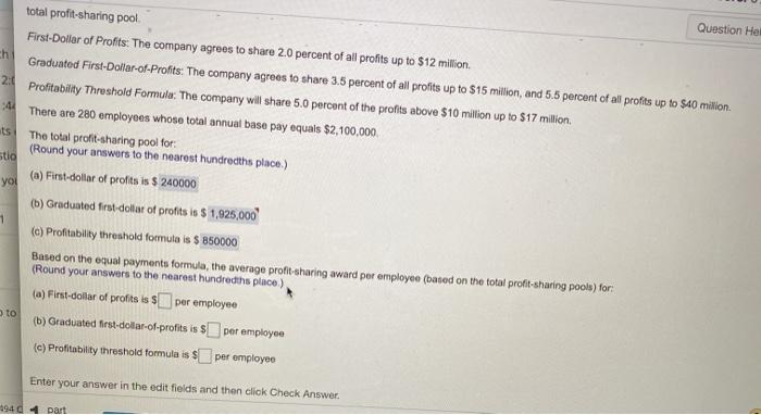 Solved Question Help Calculating Profit Sharing Pay Awards | Chegg.com