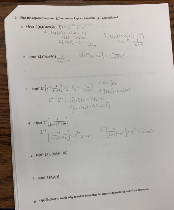 Solved 3 Find The Laplace Transform L Or Inverse Lapla Chegg Com