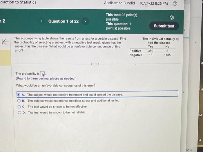 Solved The Accompanying Table Shows The Results From A Test | Chegg.com