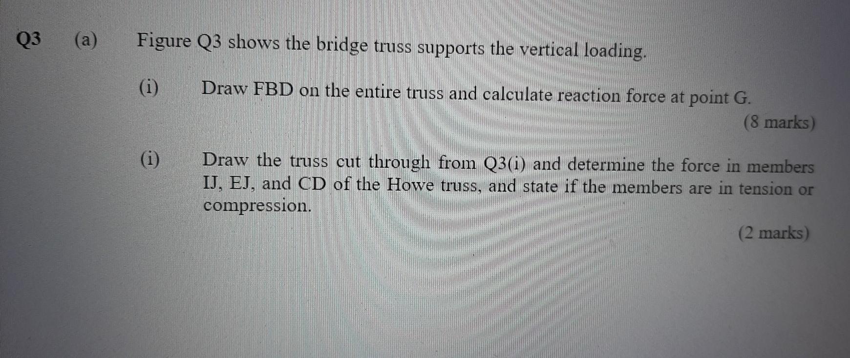 Solved Q3 (a) Figure Q3 shows the bridge truss supports the | Chegg.com