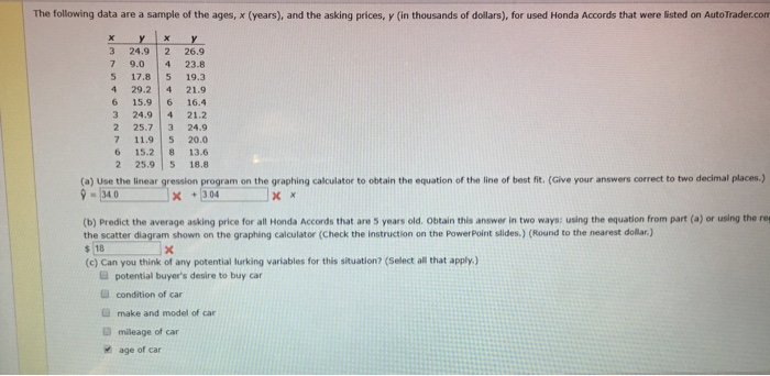 Solved The following data are a sample of the ages, (years), | Chegg.com