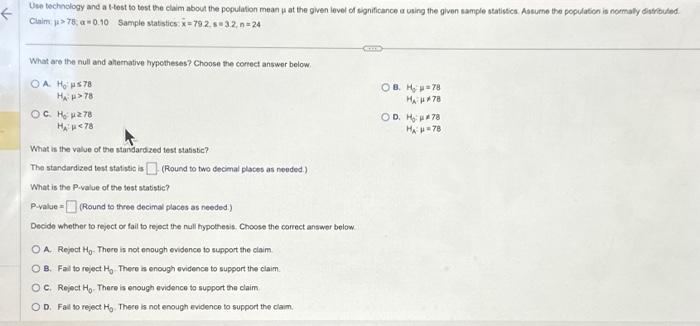 Solved Use technology and a flest to test the clam about the | Chegg.com