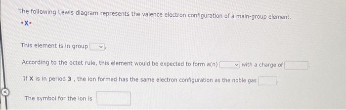 The following Lewis diagram represents the valence electron configuration of a main-group element.
- X.
This element is in gr