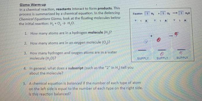 Solved Gizmo Warm Up In A Chemical Reaction Reactants In Chegg Com