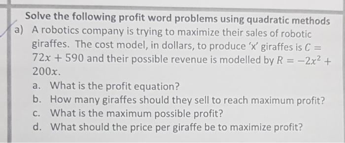 Solved Solve the following profit word problems using | Chegg.com