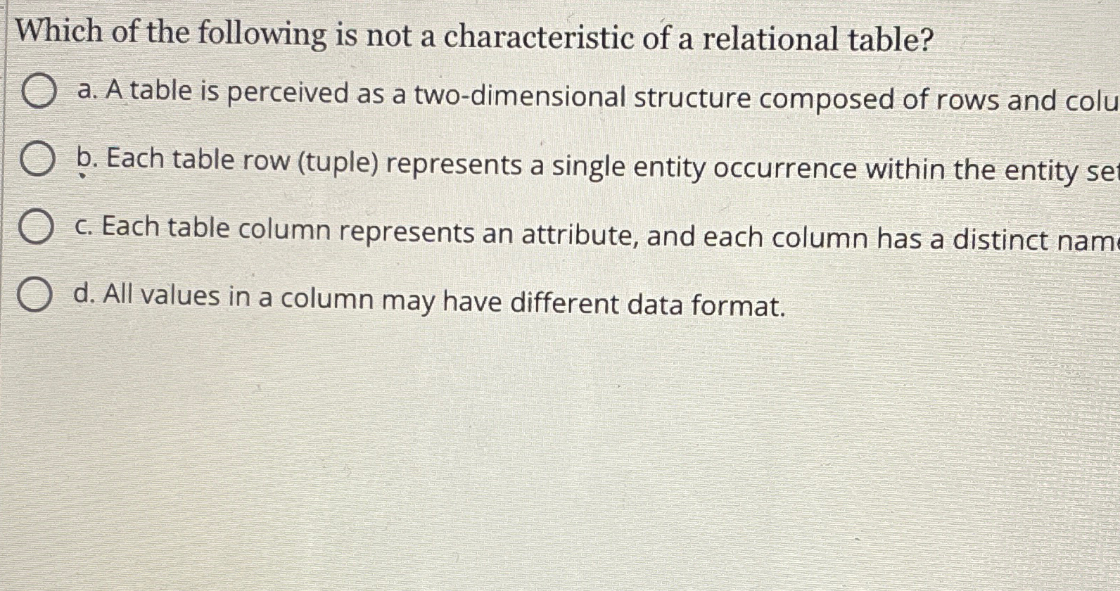 Solved Which of the following is not a characteristic of a | Chegg.com