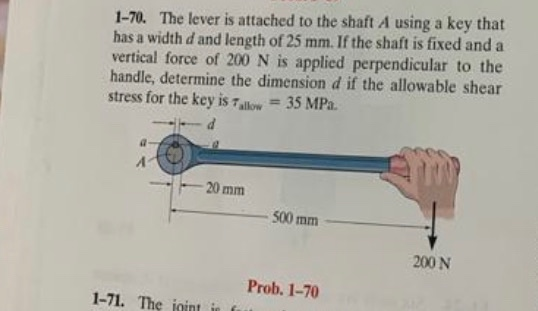 Solved 1-70. The lever is attached to the shaft A using a | Chegg.com