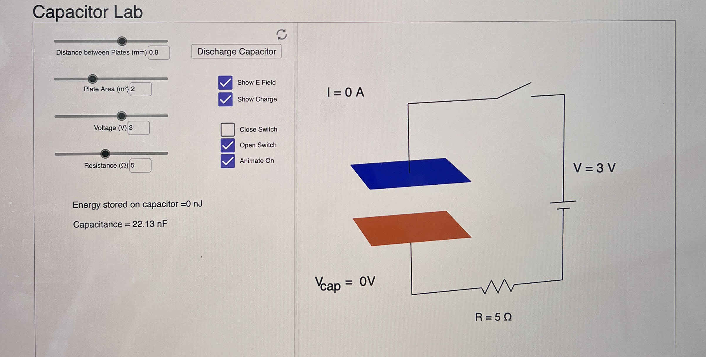 Solved Capacitor LabDistance between Plates (mm)0.8Discharge | Chegg.com