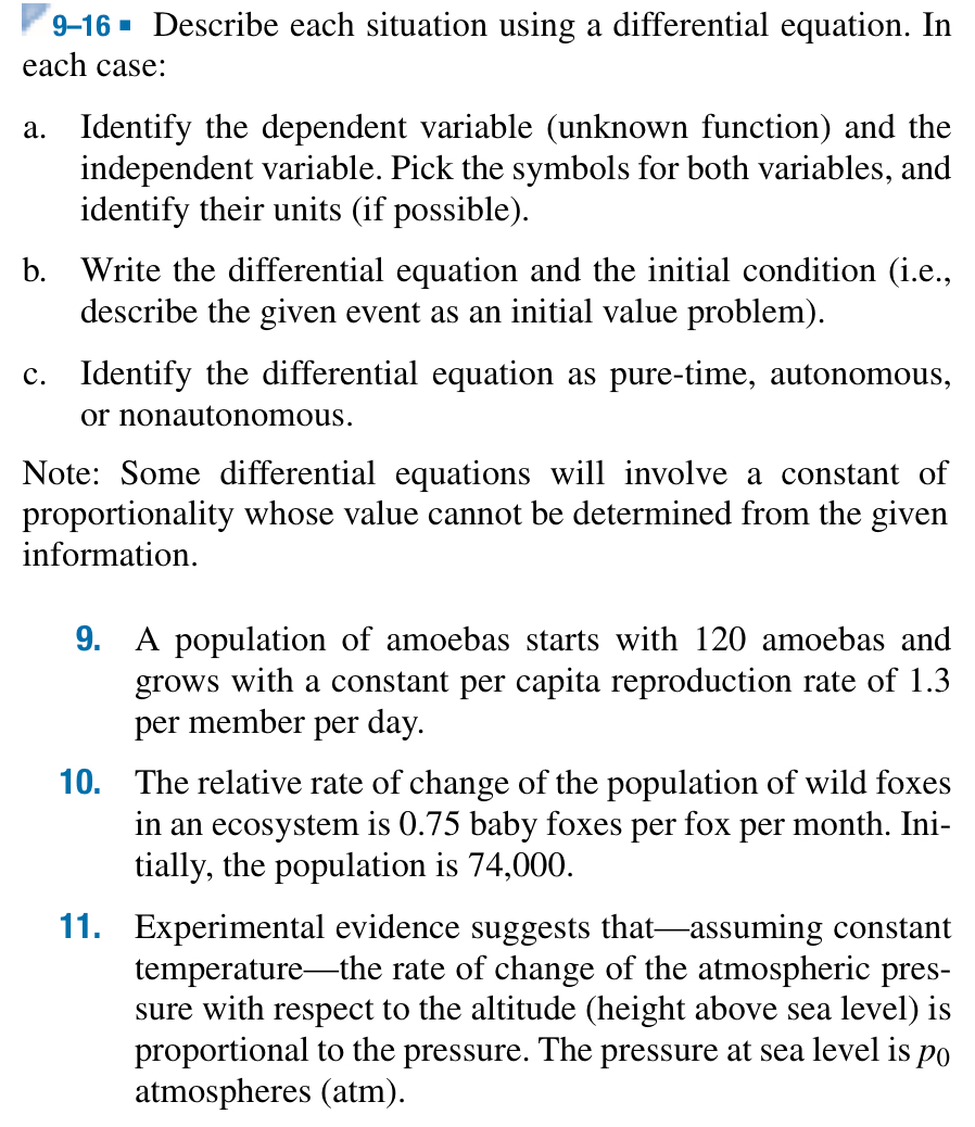 Solved 9-16 = ﻿describe Each Situation Using A Differential 