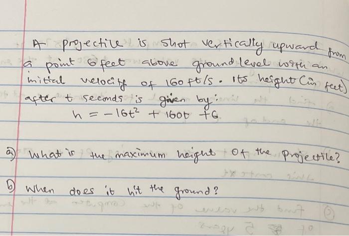 Solved A Projective Is Shot Vertically Upward From A Point 6 Chegg Com