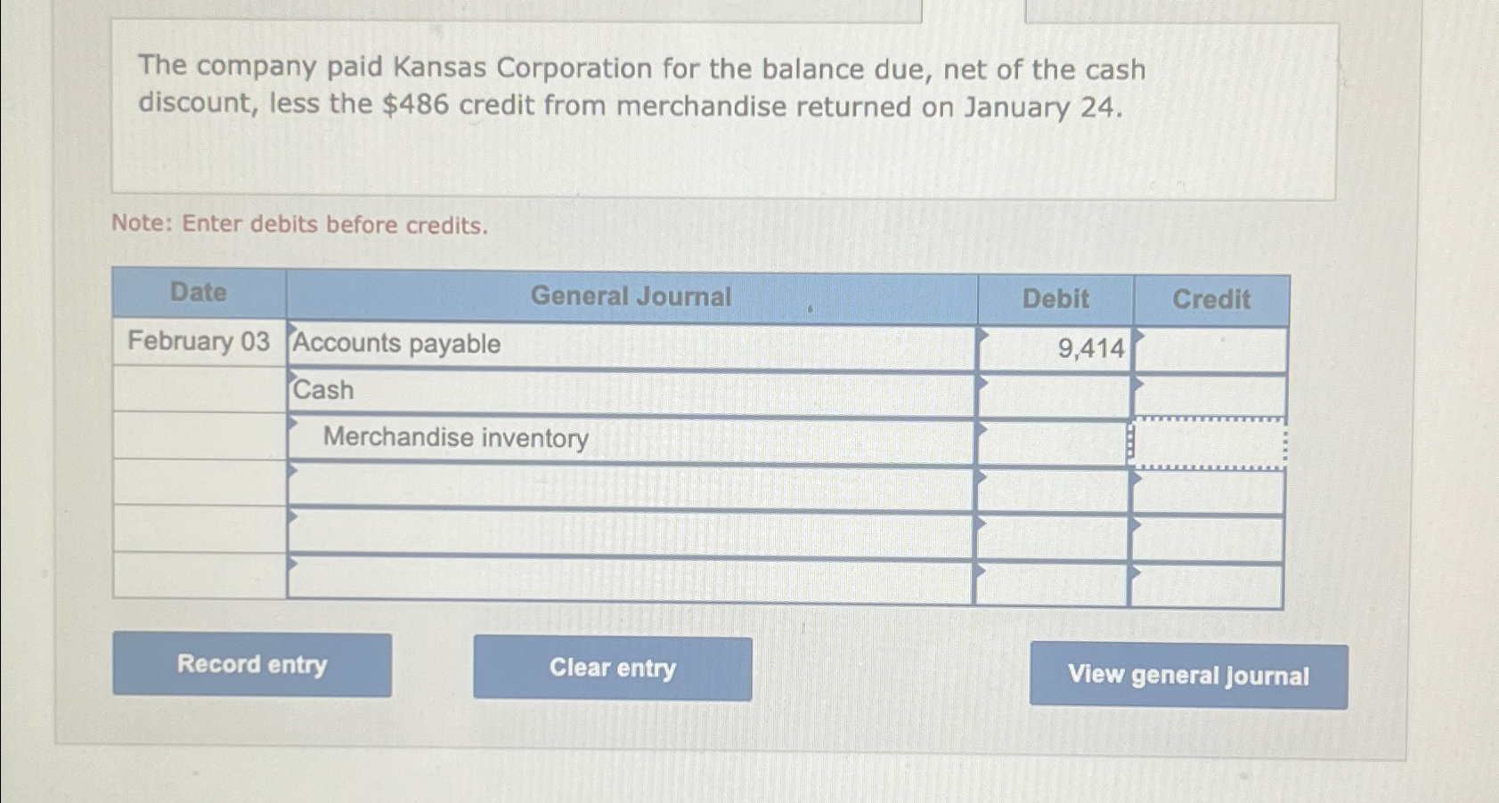 The company paid Kansas Corporation for the balance | Chegg.com