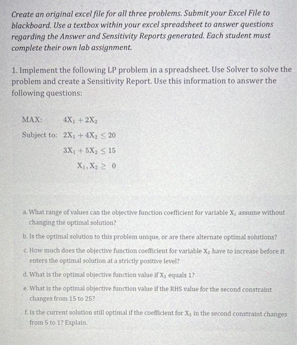 Solved Create an original excel file for all three problems. | Chegg.com