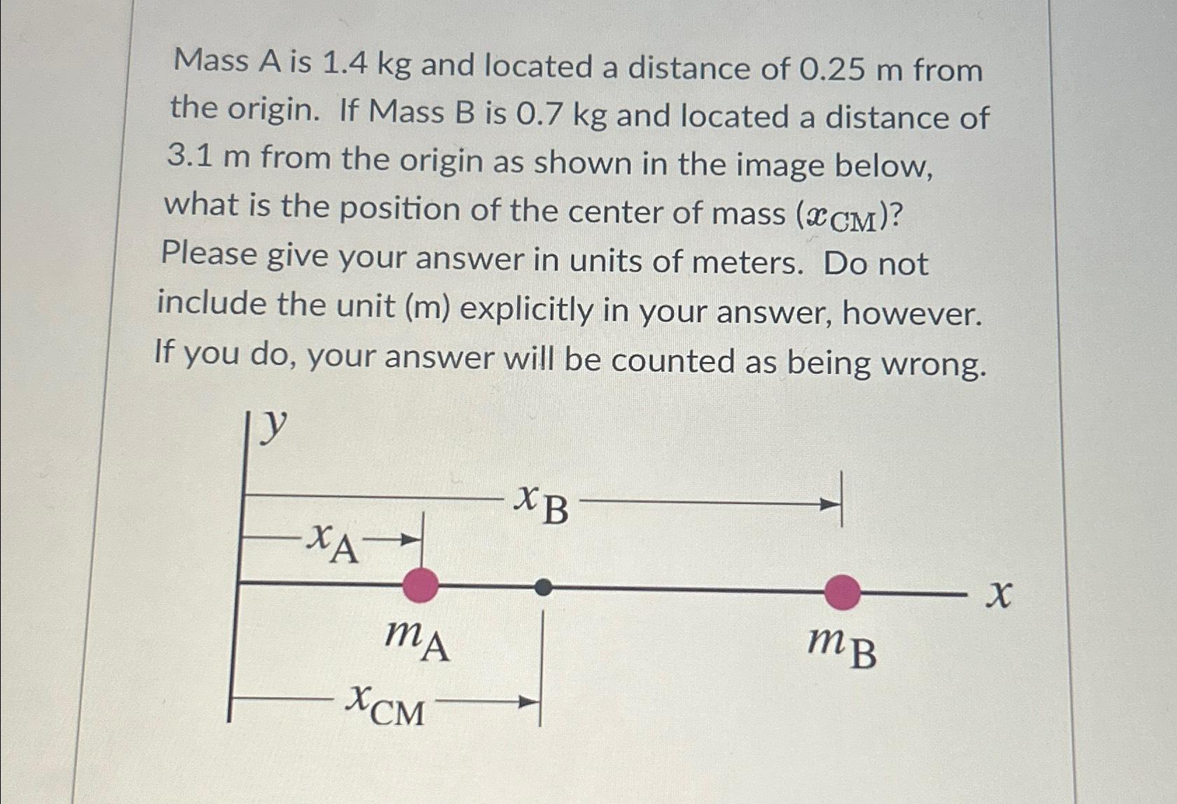 Solved Mass A ﻿is 1.4kg ﻿and located a distance of 0.25m | Chegg.com