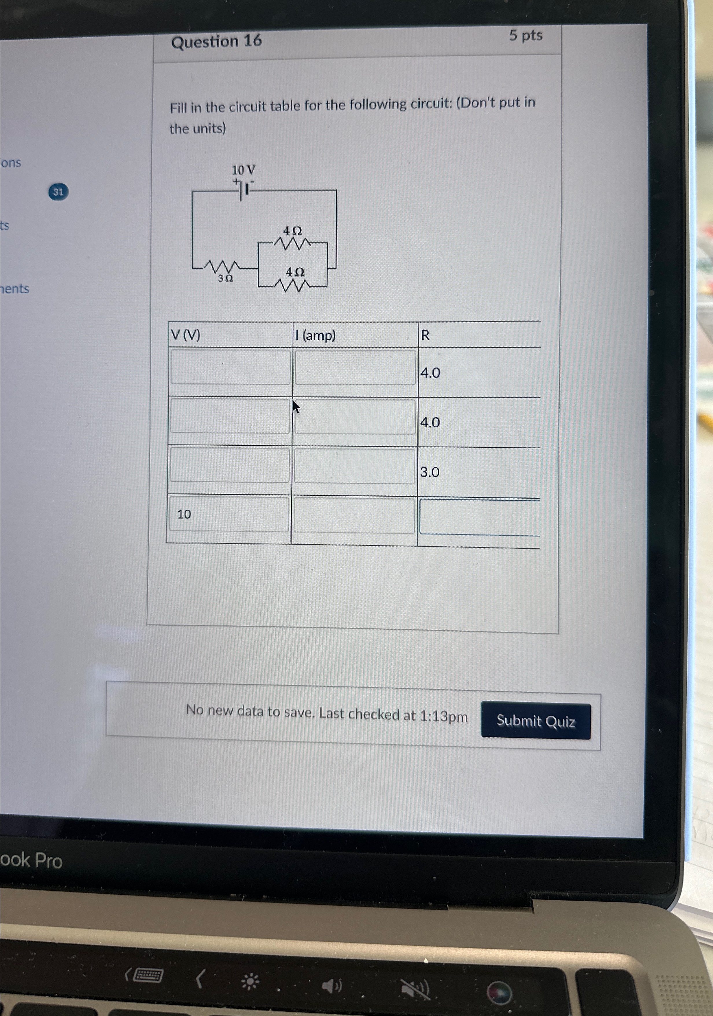 Solved Question 165 ﻿ptsFill in the circuit table for the | Chegg.com