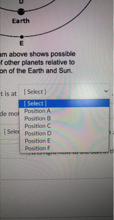 Solved positions of other planets relative to the location | Chegg.com