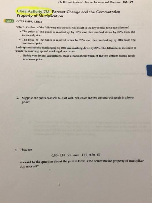 Solved 7.6 Percent Revisited: Percent Increase and Decrease | Chegg.com