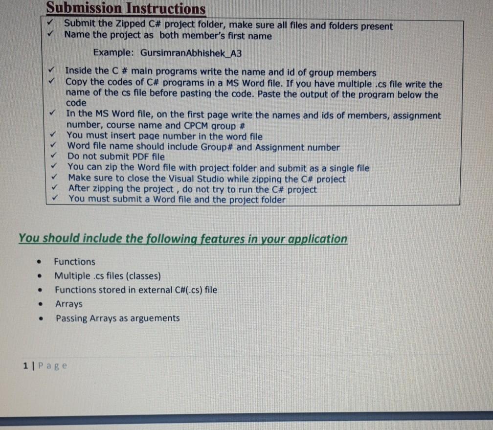 Solved Submission Instructions Submit the Zipped C# project | Chegg.com