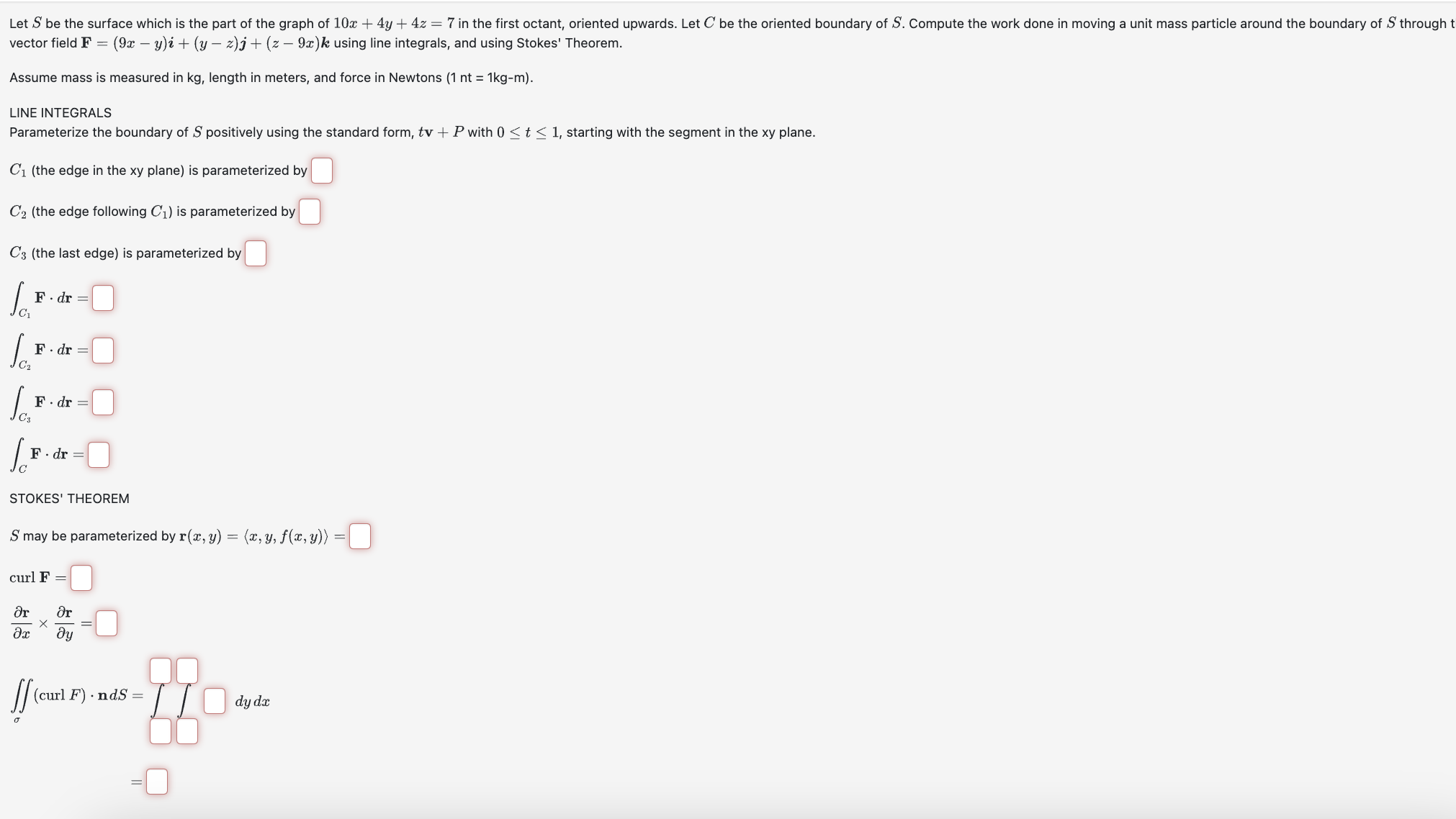 Solved vector field F=(9x-y)i+(y-z)j+(z-9x)k1nt=1kg-m S | Chegg.com