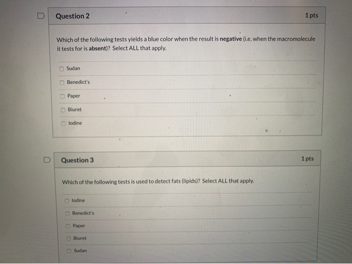 Solved 1 pts Question 2 U Which of the following tests | Chegg.com