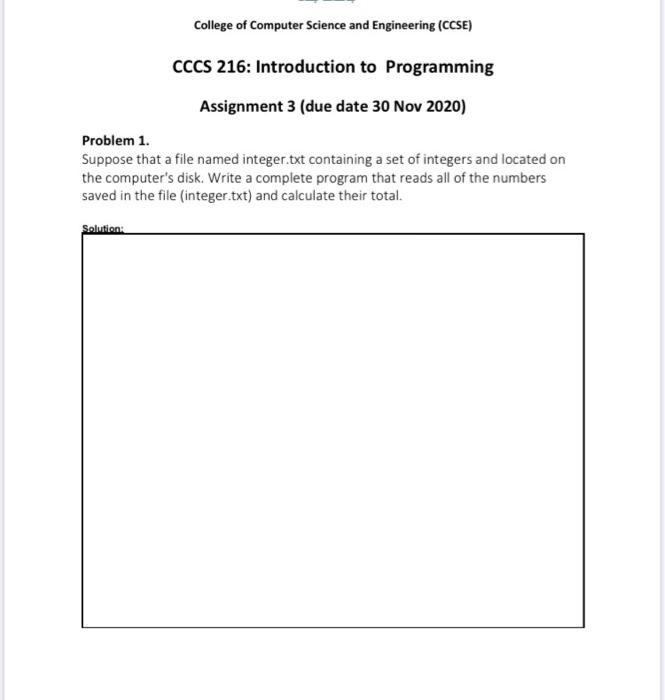 Solved College of Computer Science and Engineering (CCSE) | Chegg.com