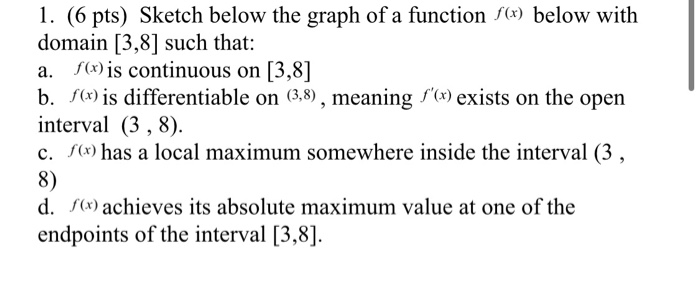 Solved 1. (6 pts) Sketch below the graph of a function f(x) | Chegg.com