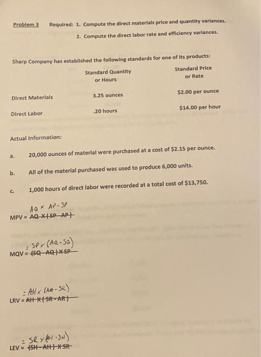 Solved Problem 3 Required: 1. Compute The Direct Materials | Chegg.com