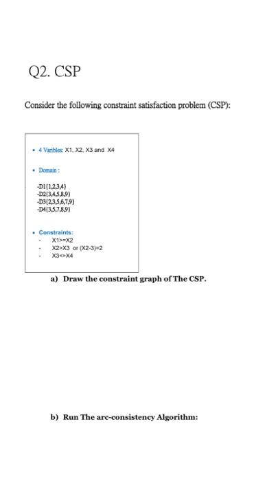 Solved Q2. CSP Consider the following constraint | Chegg.com