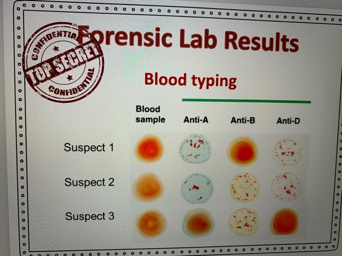 Solved Blood Type results:The crime scene:The victime:The | Chegg.com