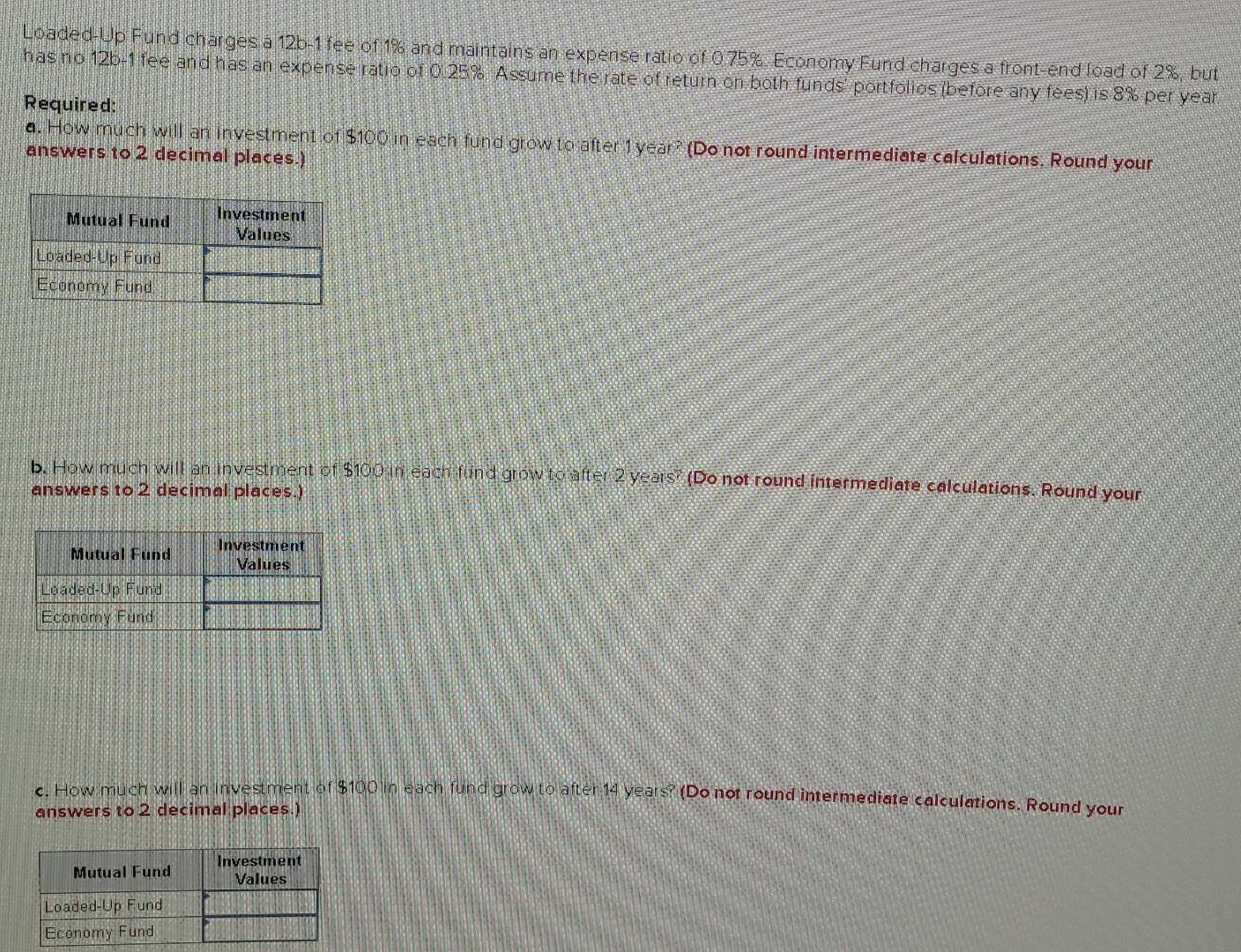 Solved Loaded-Up Fund Charges A 12b-1 Fee Of 1% And | Chegg.com