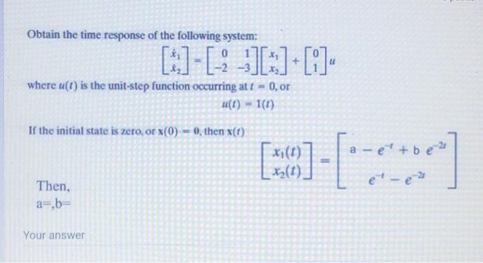 Solved Obtain the time response of the following system: | Chegg.com