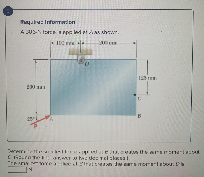 Solved Required Information A 306 N Force Is Applied At A Chegg Com