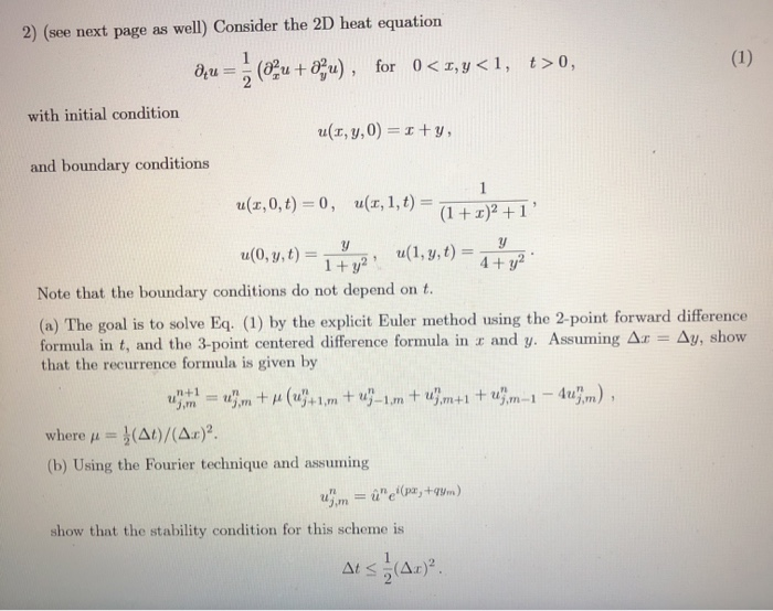 2) (see next page as well) Consider the 2D heat | Chegg.com
