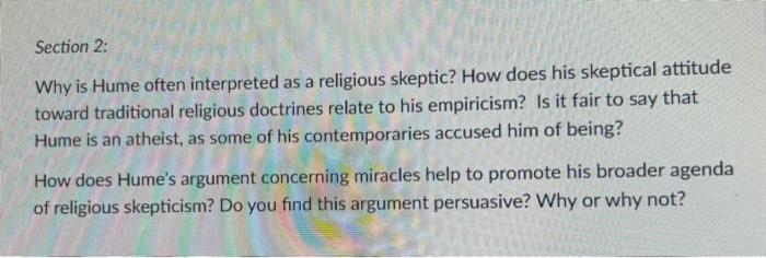 Section 2: Why is Hume often interpreted as a | Chegg.com
