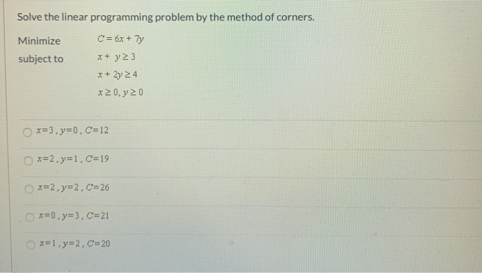 Solved Solve the linear programming problem by the method of | Chegg.com