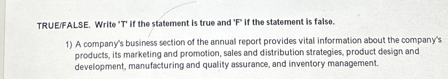 Solved TRUE/FALSE. ﻿Write ' T ' ﻿if the statement is true | Chegg.com
