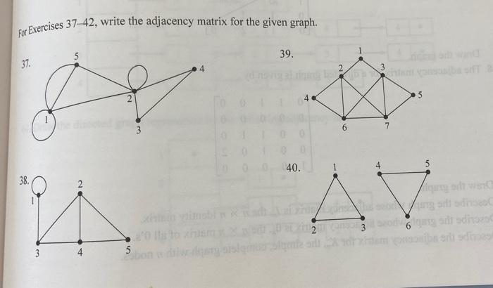 Solved For Exercises 37–42, write the adjacency matrix for | Chegg.com