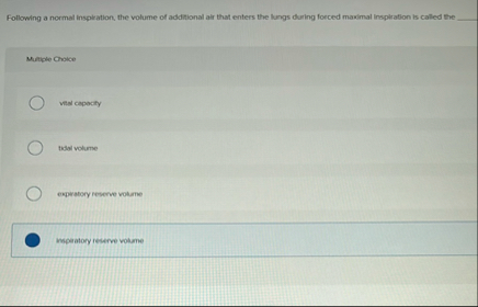 Following a normal inspiration, the volume of | Chegg.com