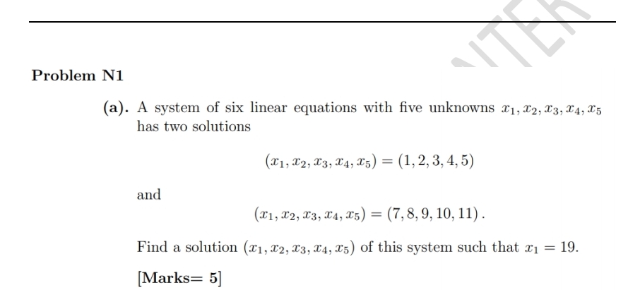 Sixnomial Math Problem Solved Problem N1(a). A system of six linear equations with | Chegg.com