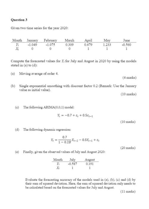 Solved Question 3 Given two time series for the year 2020: | Chegg.com